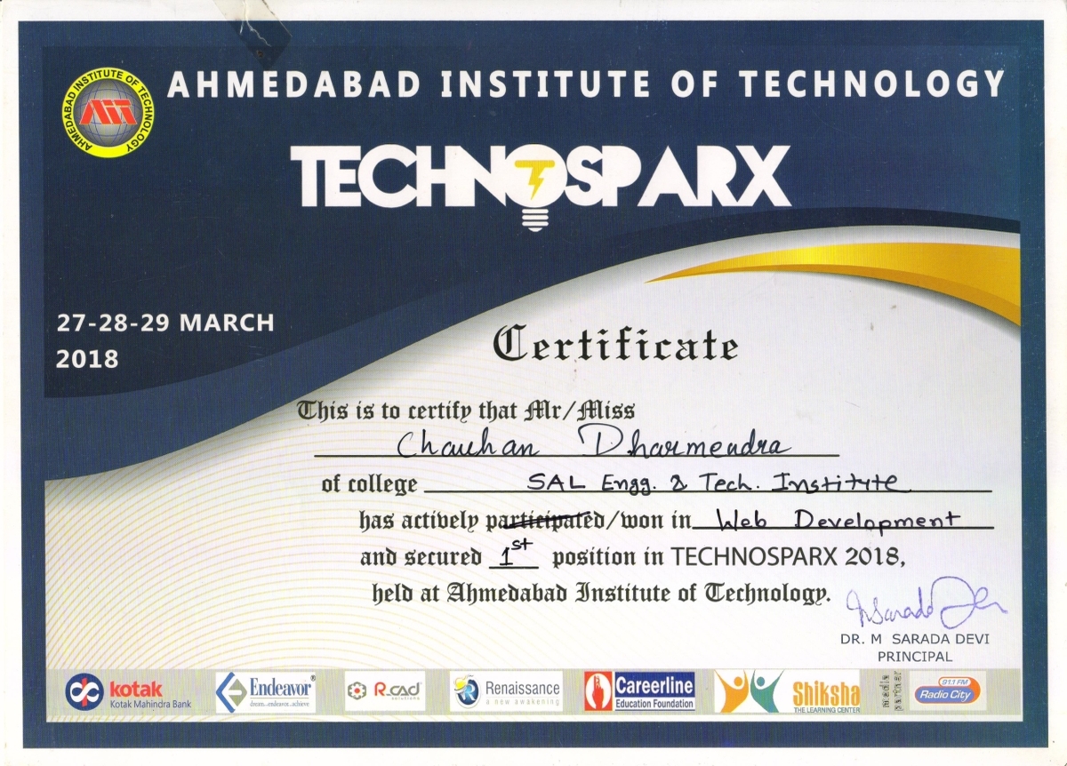 Certificate - Technosparx 2018